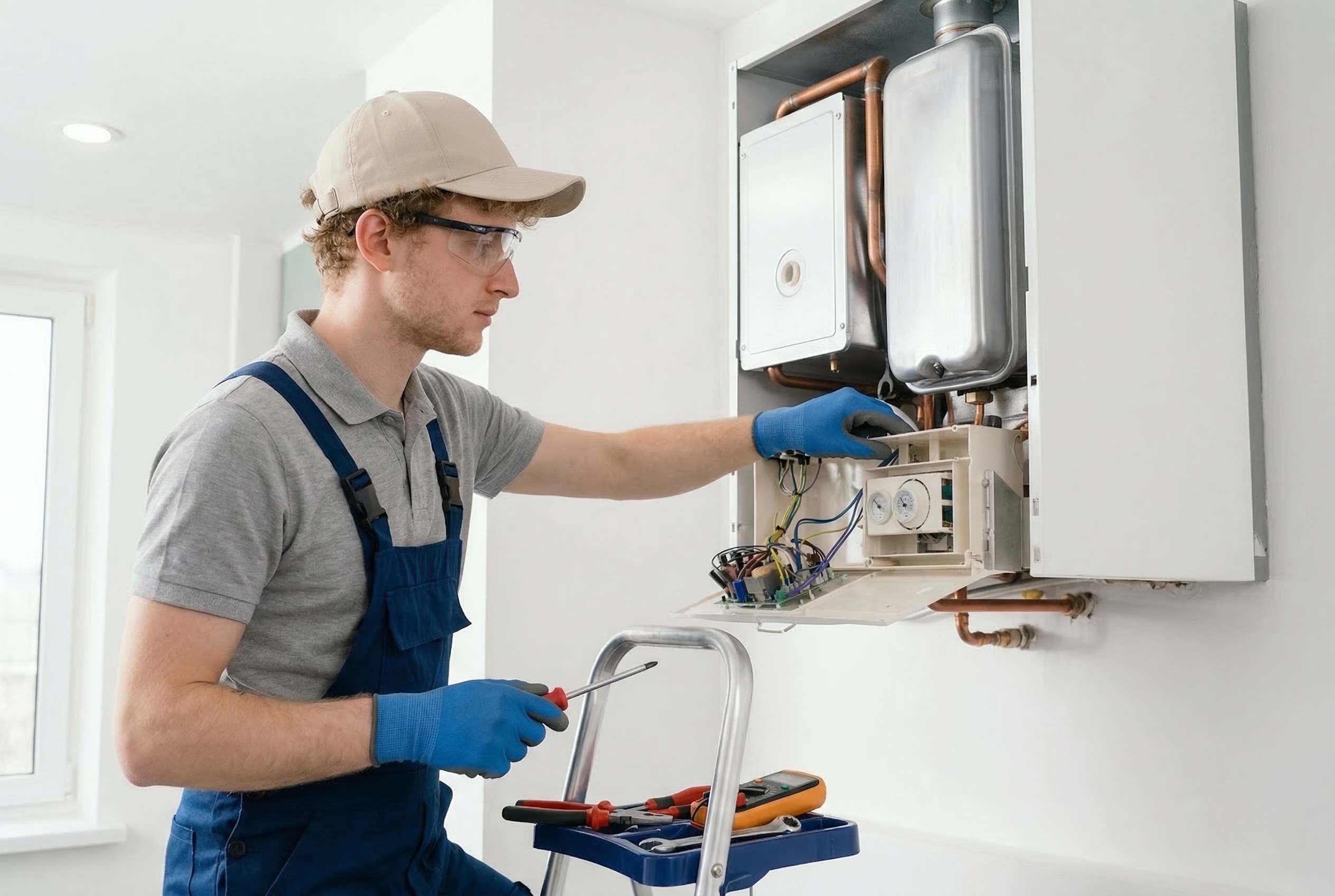 Monteur inspecteert een CV-ketel tijdens onderhoud