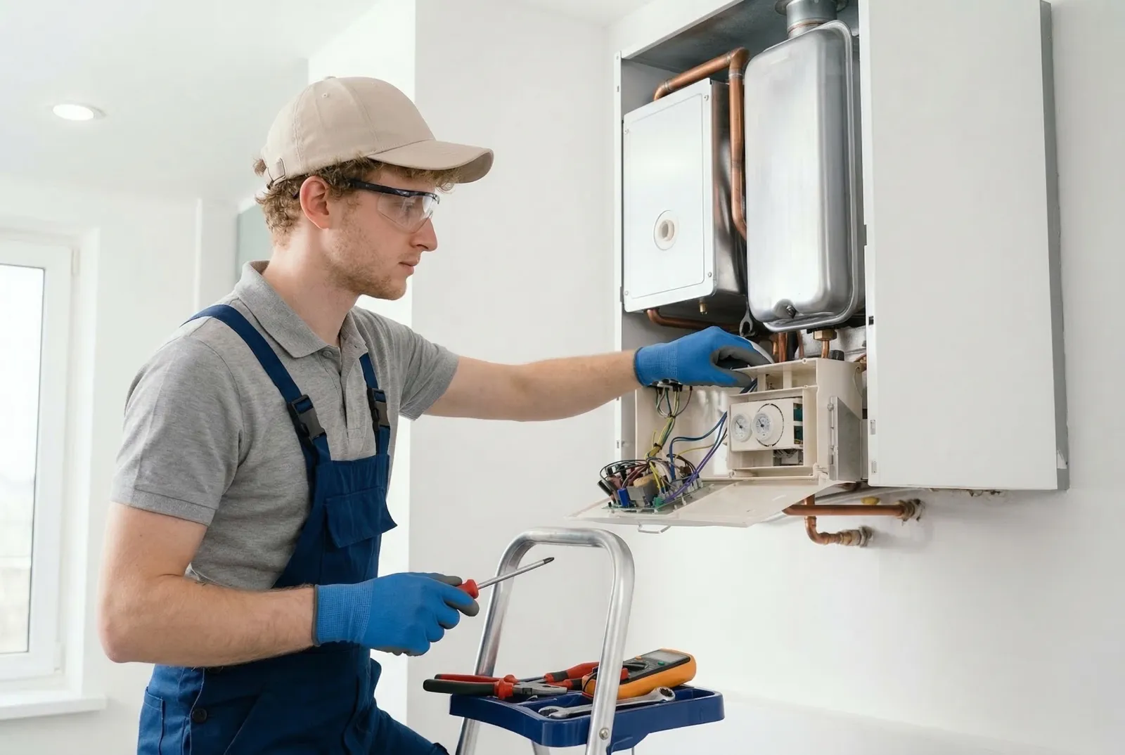 Gecertificeerde monteur voert routinecheck uit op CV-ketel